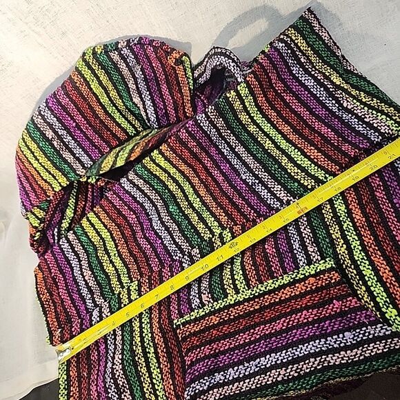 Artesanias Unisex Hoodie Large Bright Colorful Stripes Boho Hippie Aztec Neon - Picture 8 of 11
